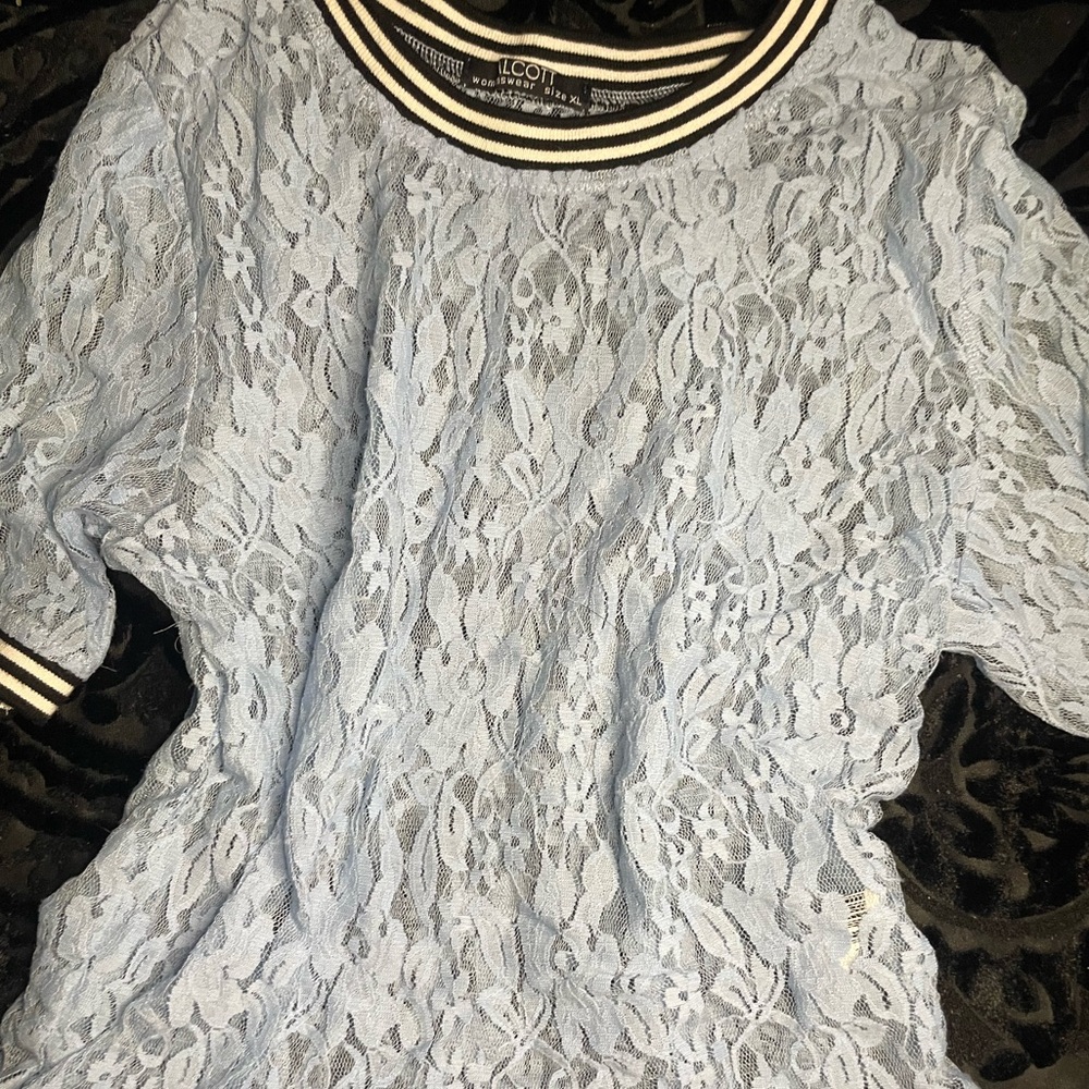 Alcott Blue and Black Ruffled Blouse